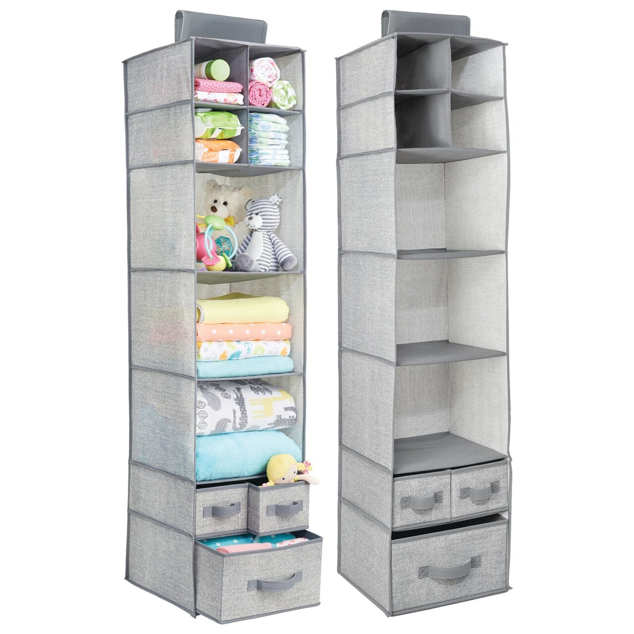 mDesign Fabric Nursery Hanging Organizer with 7 Shelves/3 Drawers